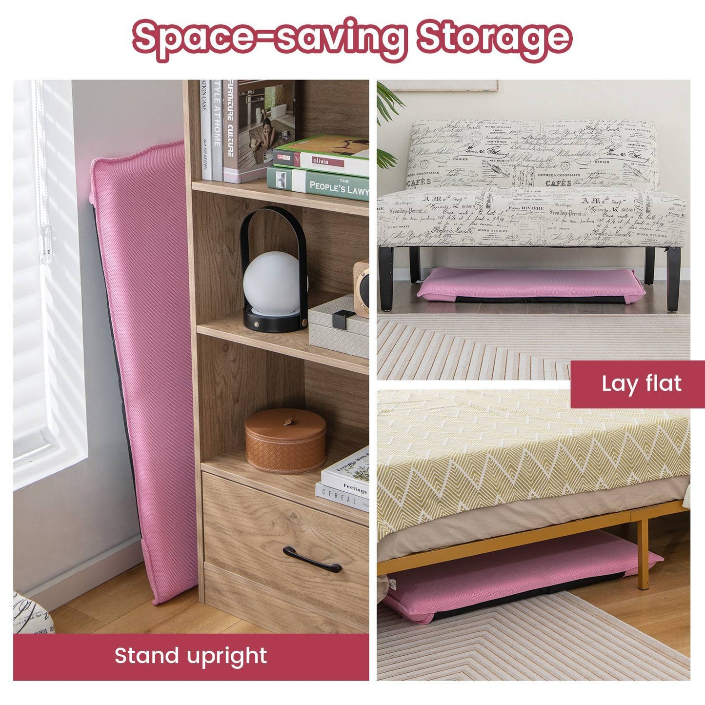 TANGKULA Lazy Sofa Bed Floor Chair Foldable Floor Chair w/Reclining Function Pink