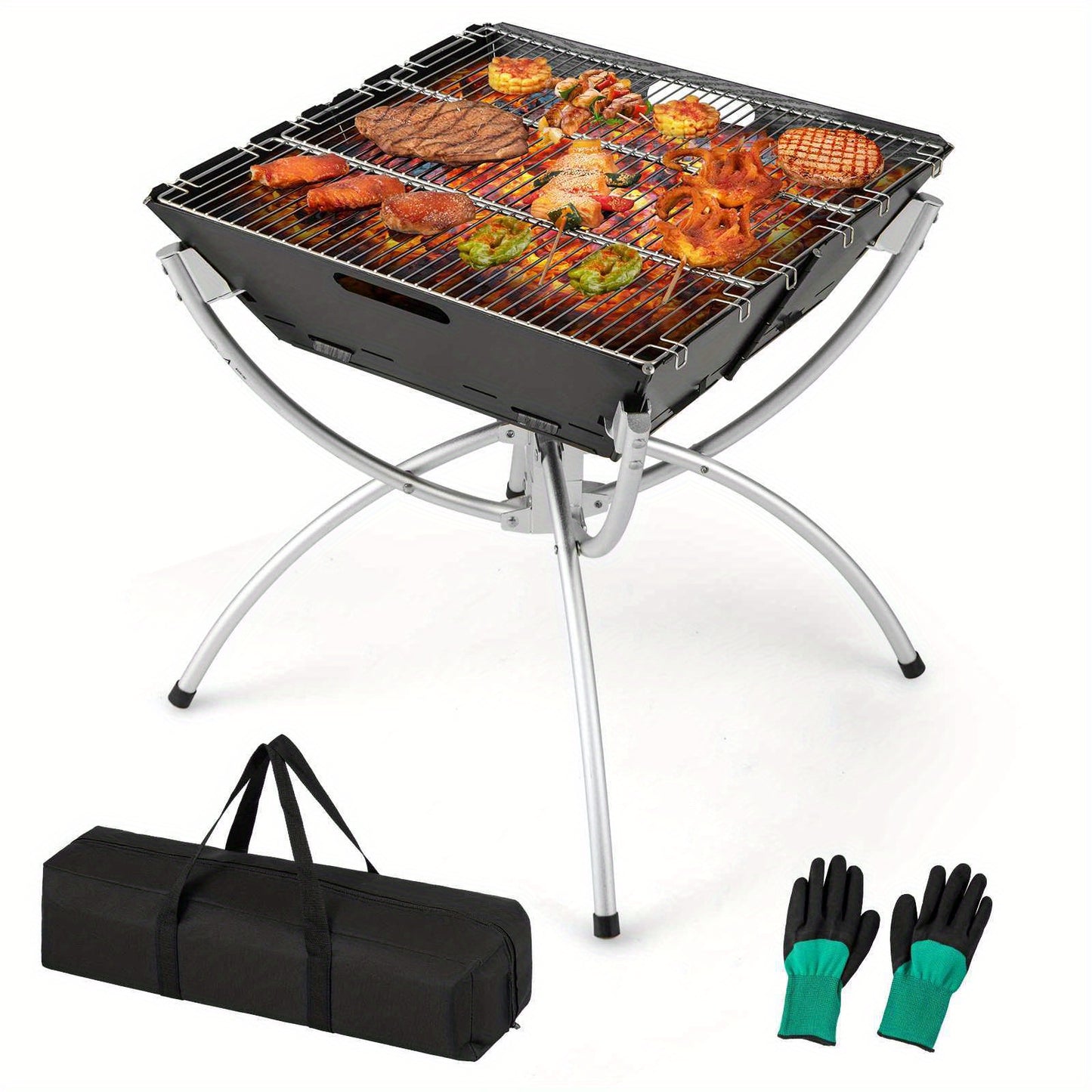 Charcoal Wood Burning Stove - Portable Campfire Grill W/Gloves Cooking