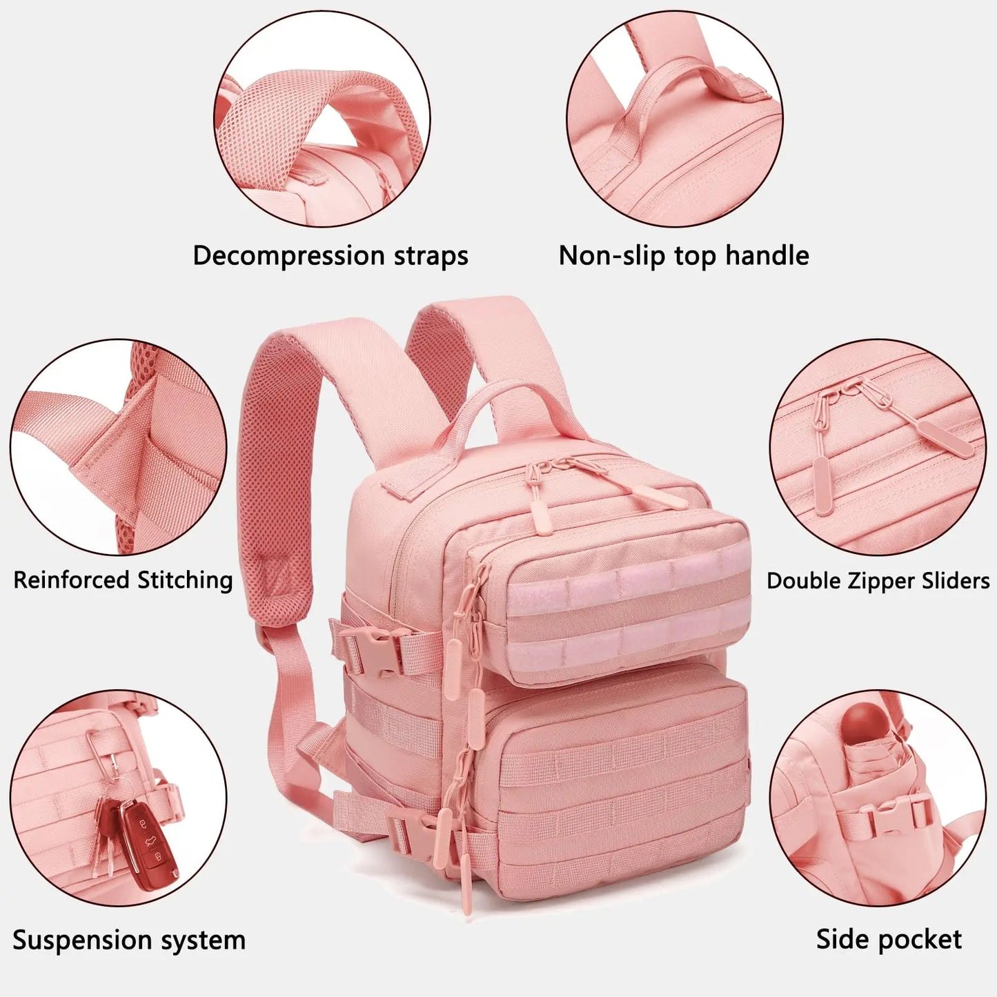 9L Mini Tactical Backpack Small Gym Bag Fitness Portable Backpack with Molle System for Hiking, Camping, Traveling, Daily Use