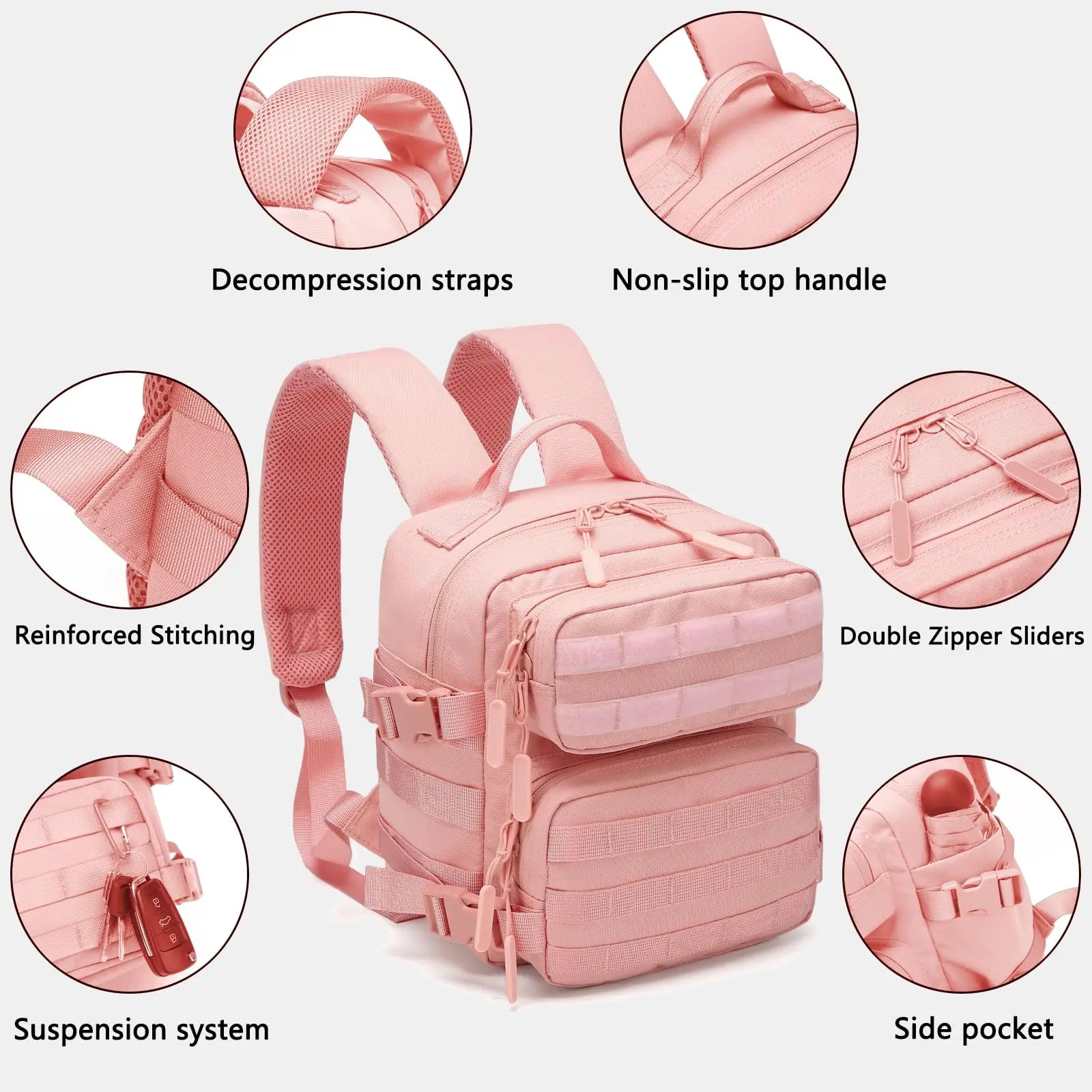 9L Mini Tactical Backpack Small Gym Bag Fitness Portable Backpack with Molle System for Hiking, Camping, Traveling, Daily Use