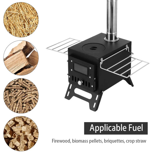 Outdoor Camping Wood-Burning Stove Firewood Burner Stainless Steel Foldable Tent Heater with Tent Fire Window Patio Fireplace