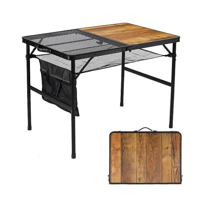 Portable Folding Picnic Table -  Durable Aluminum Frame with Wood Look Top