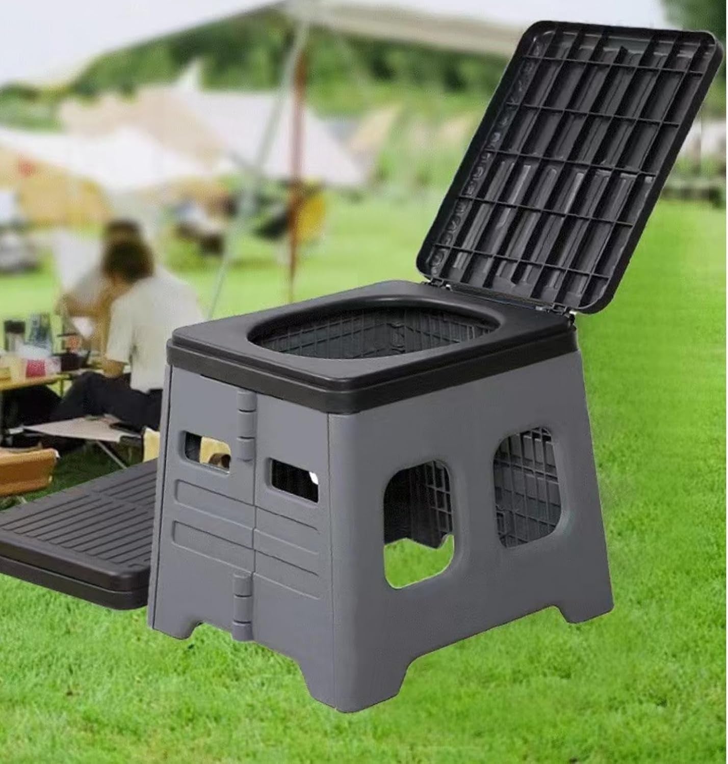 Portable Camping Folding Toilet with Lid,Travel Potty Plastic for Adults, Extra Large Portable Travel Toilet for Car,Hiking,Beach and Grey