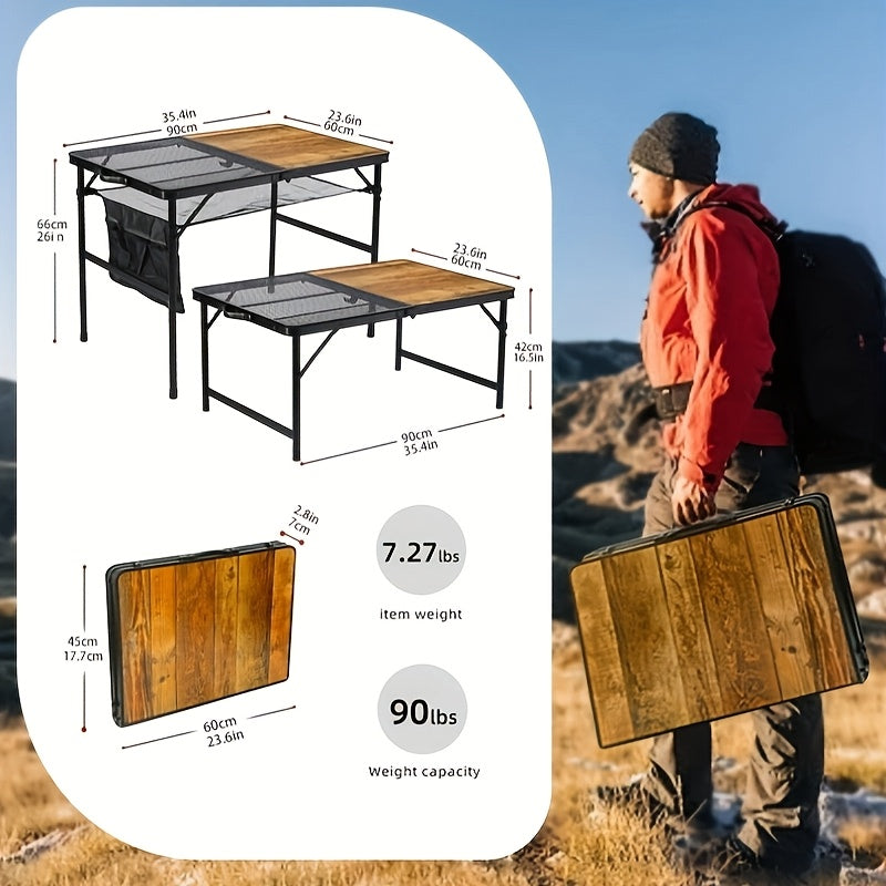 Portable Folding Picnic Table -  Durable Aluminum Frame with Wood Look Top