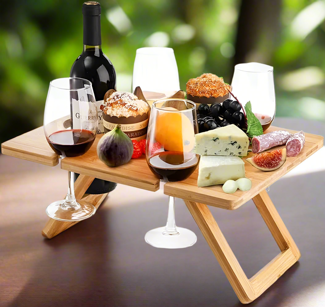 Bamboo Travel Picnic Table, Portable, Lightweight with Folding Legs Perfect for Camping