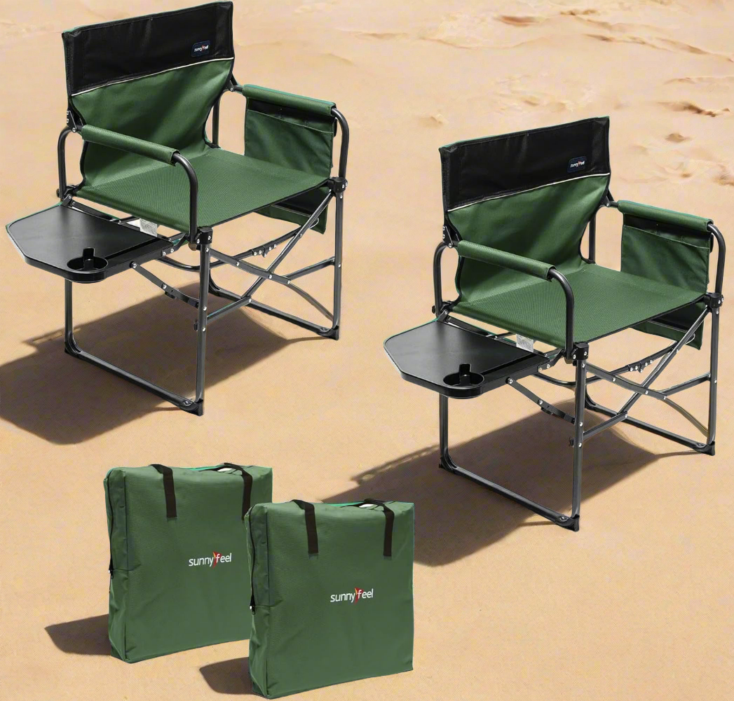 2 Pack  Camping Directors Chair, Heavy Duty, Portable Folding Chair with Side Table