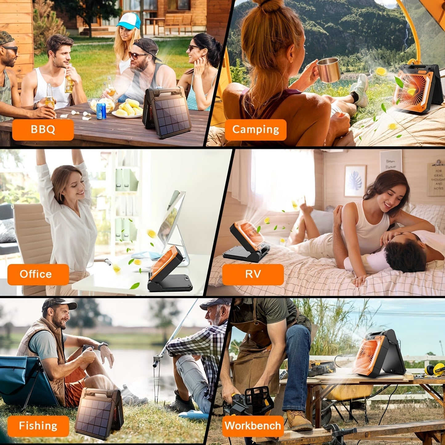 Solar-Powered Camping Fan, LED & USB Charger Port - Portable, Rechargeable