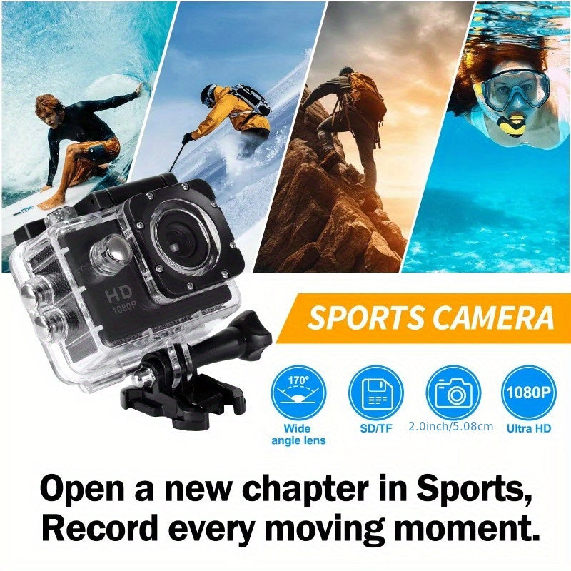 1080P Action Camera with 2-inch LCD Screen 5MP, 170° Zoom Wide Angle