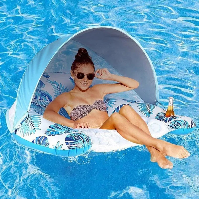 1Pc Inflatable U-Shaped Pool Float, PVC Material, Comfortable Lounger with Cup Holder, Durable Water Float Row for Swimming Pool