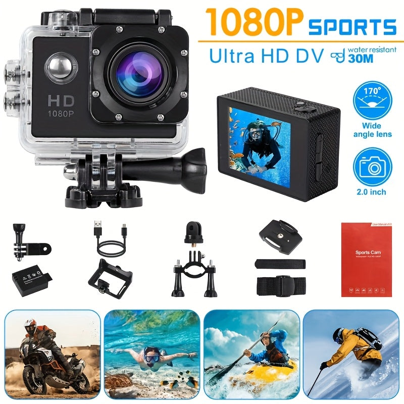 1080P Action Camera with 2-inch LCD Screen 5MP, 170° Zoom Wide Angle