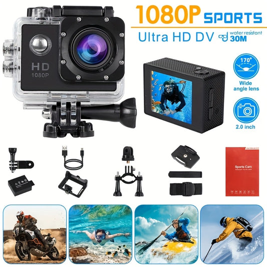 1080P Action Camera with 2-inch LCD Screen 5MP, 170° Zoom Wide Angle