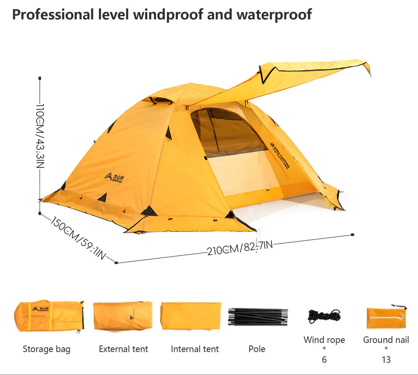4 Season Camping Tent with Snow Skirt 2 Person Double Layer Aluminum Pole Tent for Outdoor Backpack Picnic Hiking