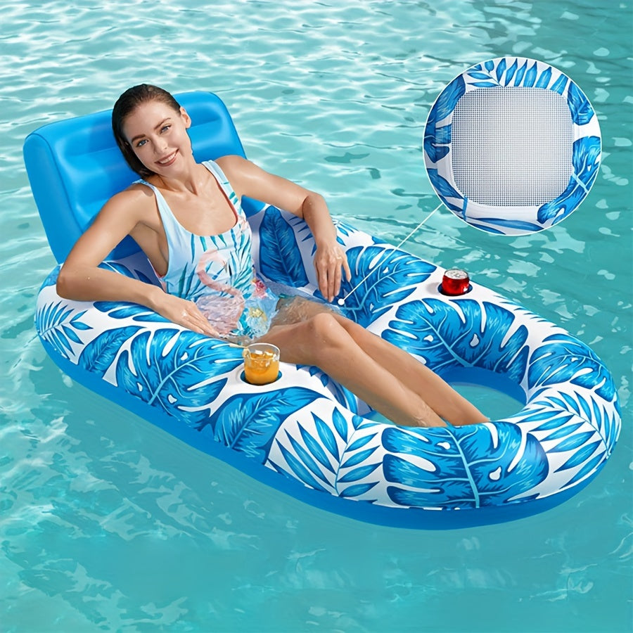 Inflatable Leaf Lounger - Blue & White PVC Floating Pool Hammock