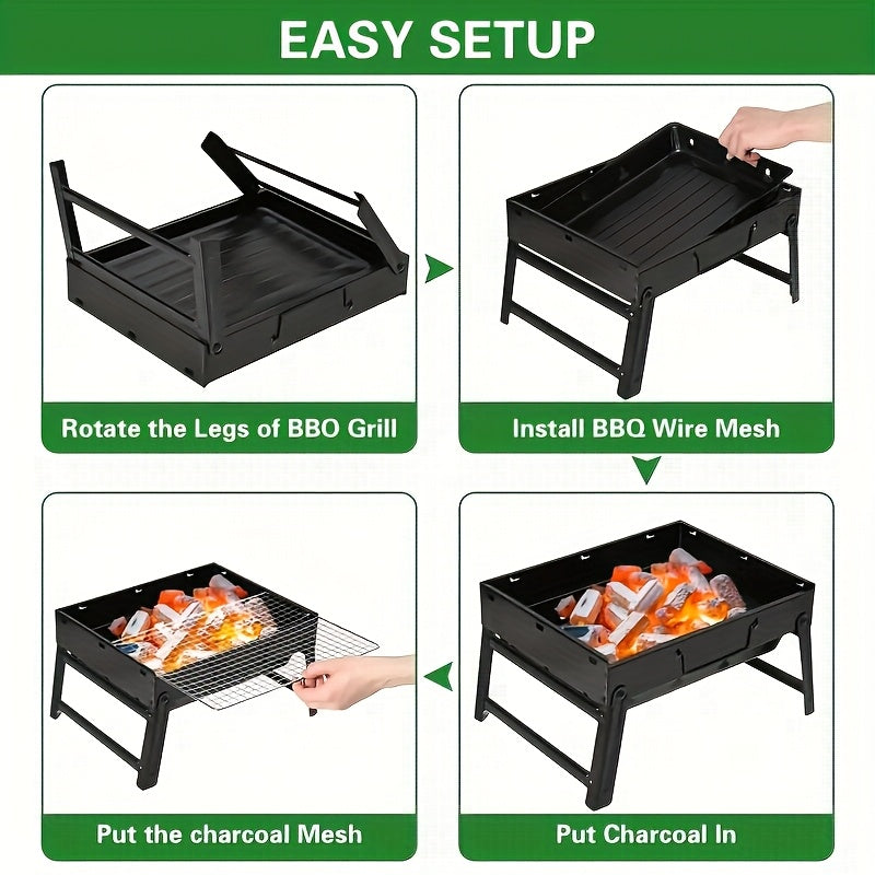 Portable Foldable BBQ Grill, Iron Construction, Uncharged, Compact & Convenient