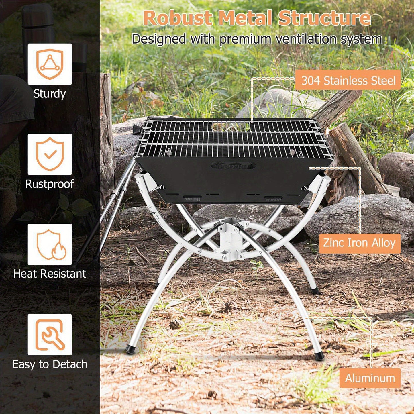 Charcoal Wood Burning Stove - Portable Campfire Grill W/Gloves Cooking