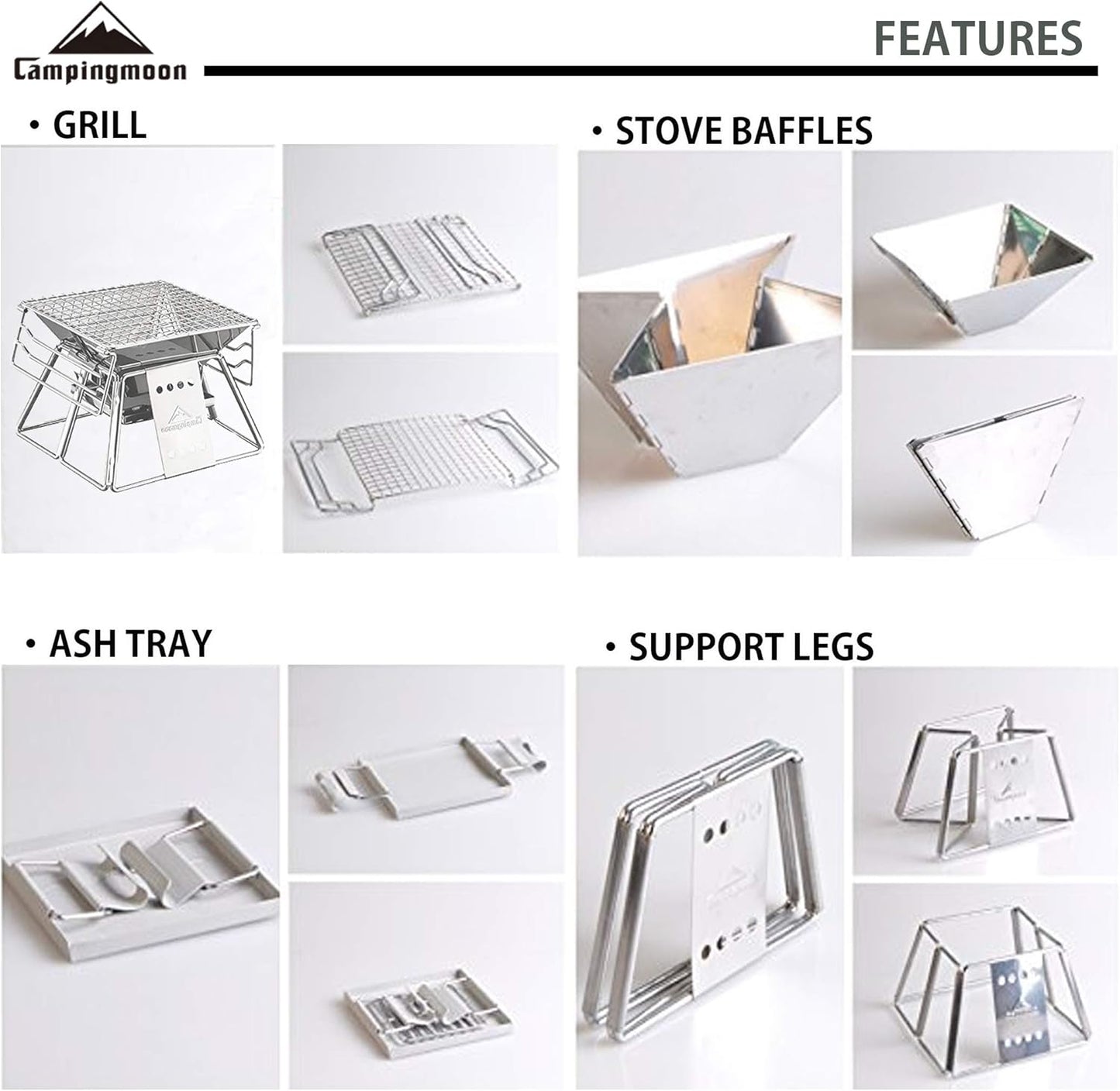 CAMPINGMOON Camping Grill Portable Tabletop Charcoal Grill Small Size Stainless Steel X-MINI