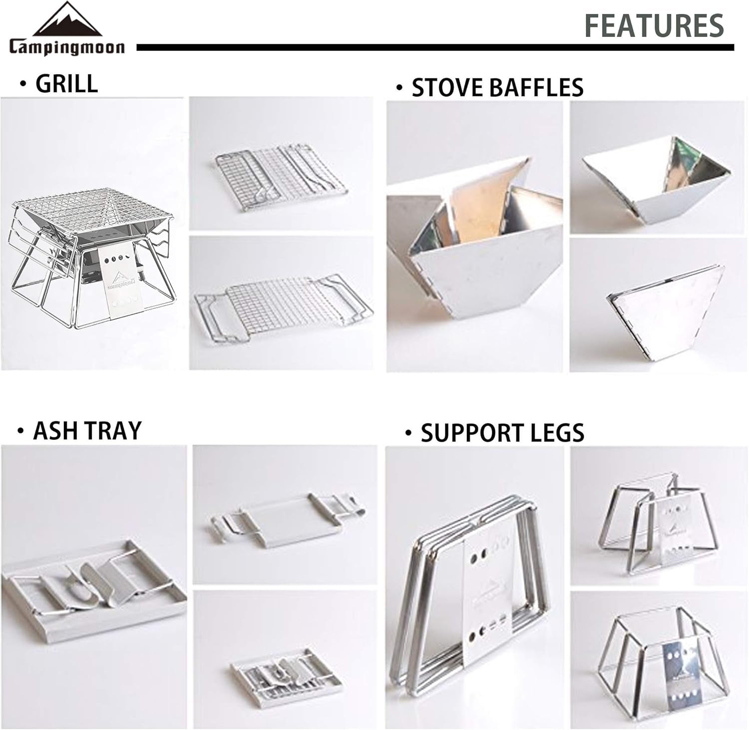 CAMPINGMOON Camping Grill Portable Tabletop Charcoal Grill Small Size Stainless Steel X-MINI