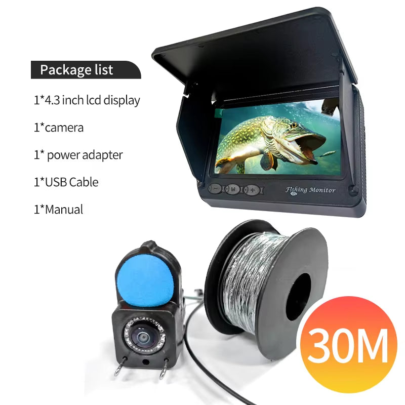 Portable Fish Depth Finder Water Handheld 1080P 4.3 Inch LCD Fish Finder Underwater 120° Fishing Camera with Night Vision