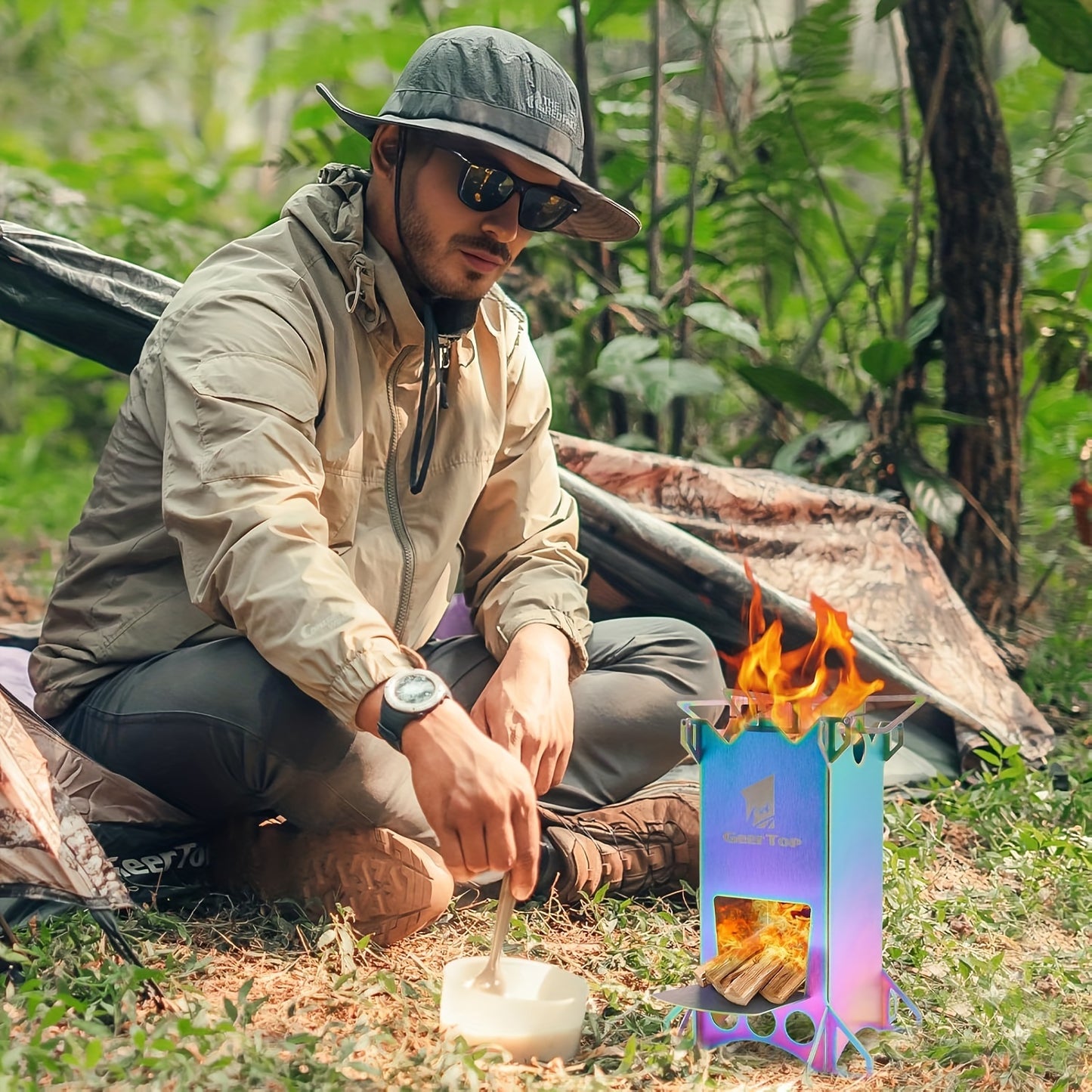 Outdoor Rocket Stove - Uncharged, Stainless Steel, Geertop, No Magnesium Rod/Flint