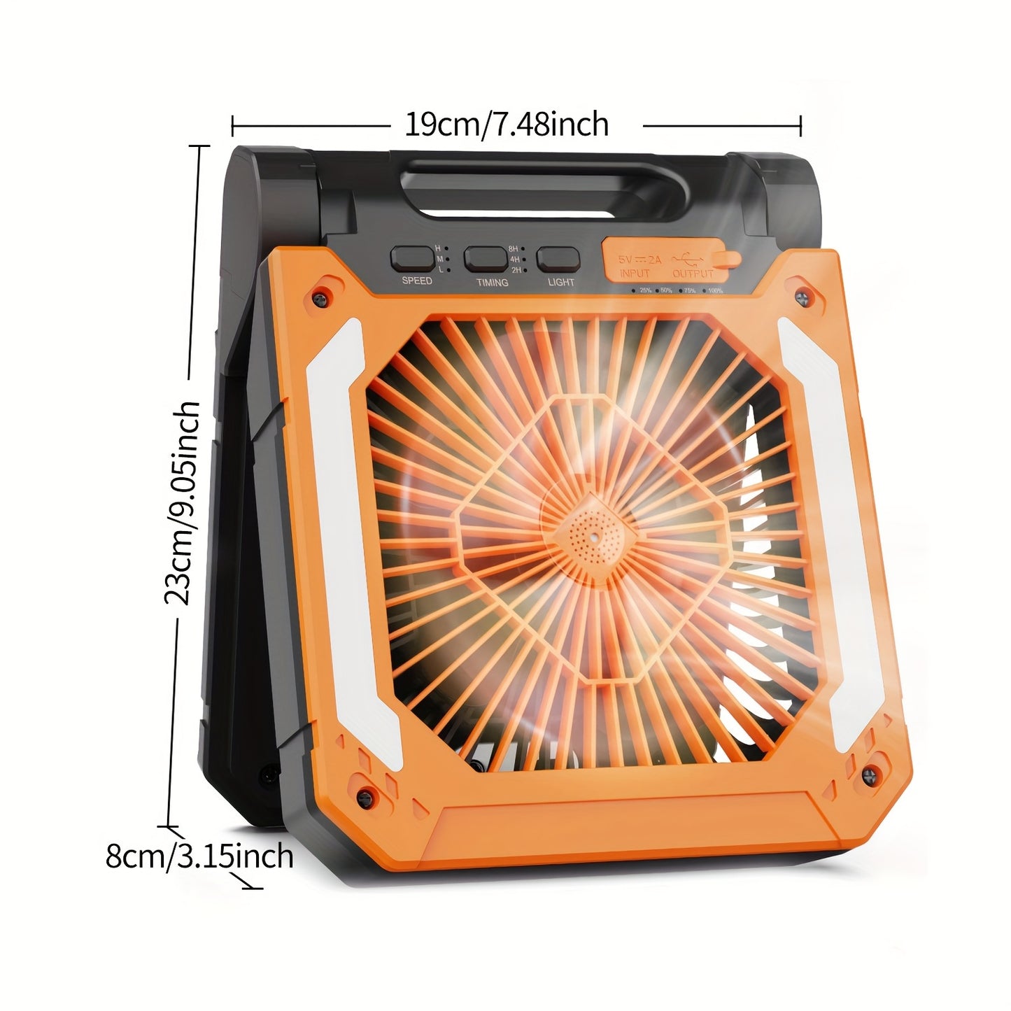 Solar-Powered Camping Fan, LED & USB Charger Port - Portable, Rechargeable