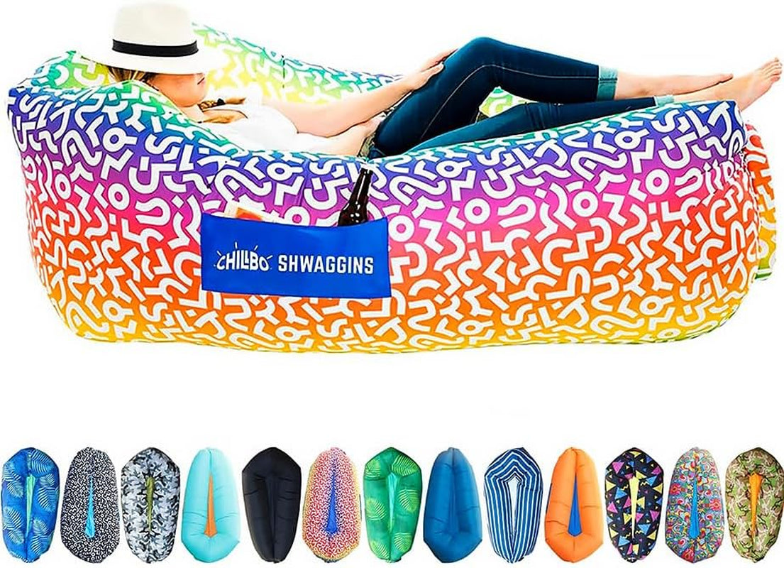 Shwaggins Inflatable Couch – Cool Inflatable Chair Easy Setup Perfect for Hiking Gear, Beach Chair and Music Festivals.(Rainbow Swizzle)