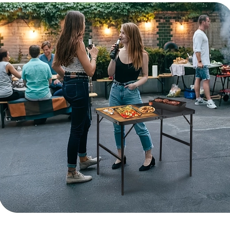 Portable Folding Picnic Table -  Durable Aluminum Frame with Wood Look Top