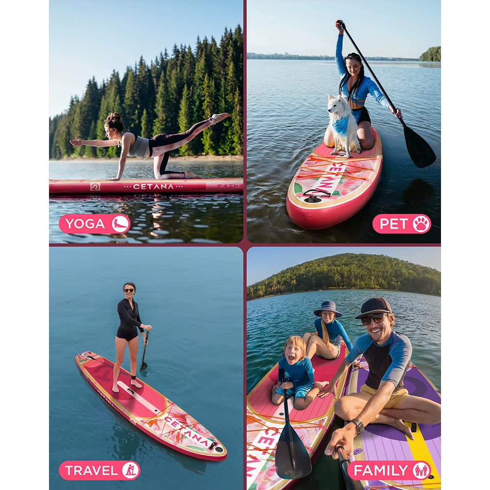 CETANA SUP Adult Waterproof Inflatable Paddle Board 11'6'X35'X6' Standing Style Aquatic with Fishing Accessories SUB PINK