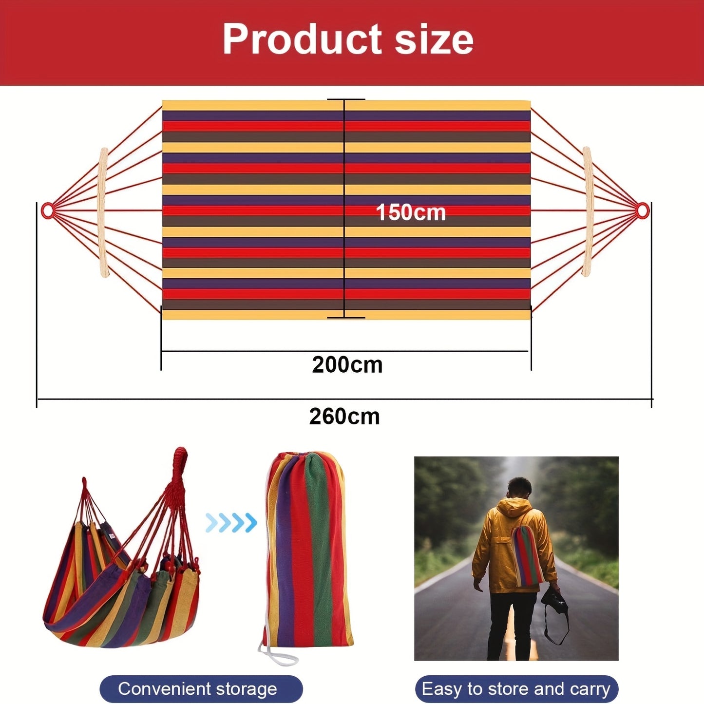 Double Hammock, Portable with Canvas Storage Bag.