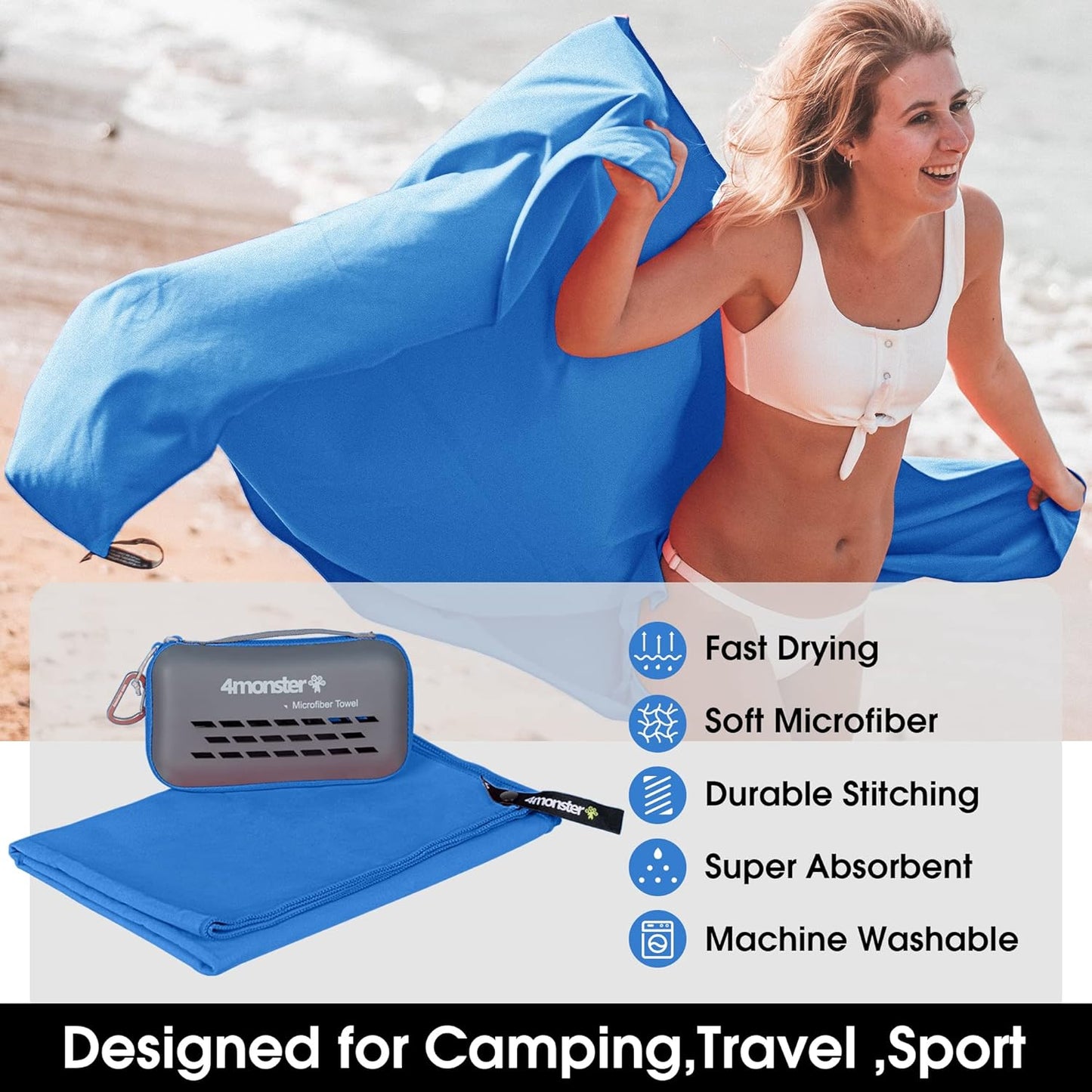 Camping Towels Super Absorbent, Fast Drying Microfiber Travel Towel, Quick Dry Ultra Soft Compact Gym Towel for Swimming Beach Hiking Yoga Travel Sports Backpack (47.00" X 23.60", Blue)