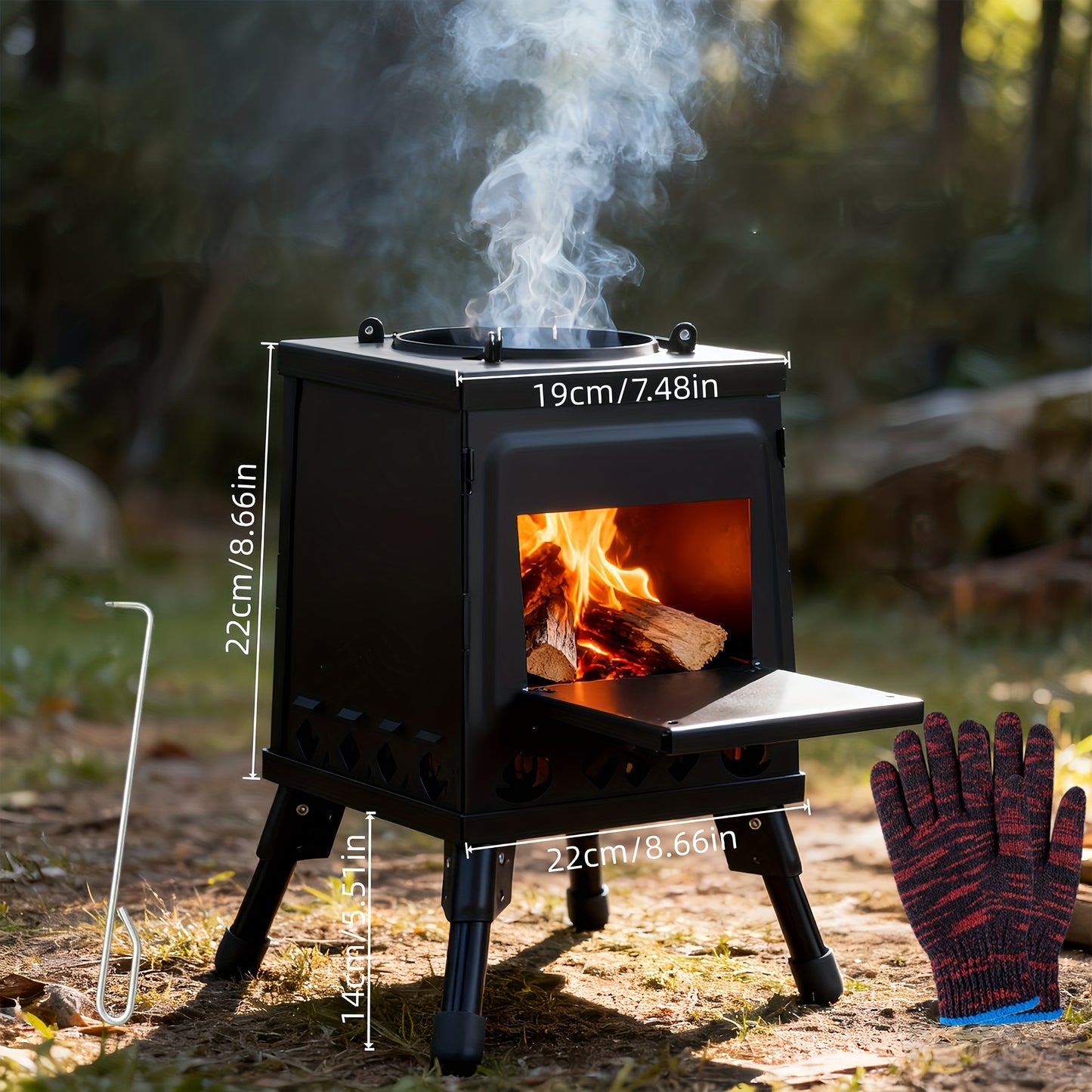 Portable Wood Camping Stove, Durable Folding Firewood Stove BBQ