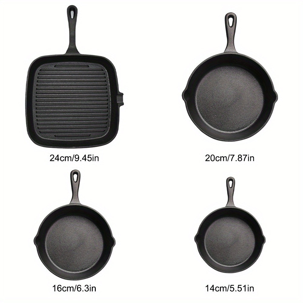 4pcs Kitchen Saute Fry Pan - Pre-Seasoned Cast Iron Skillet Set