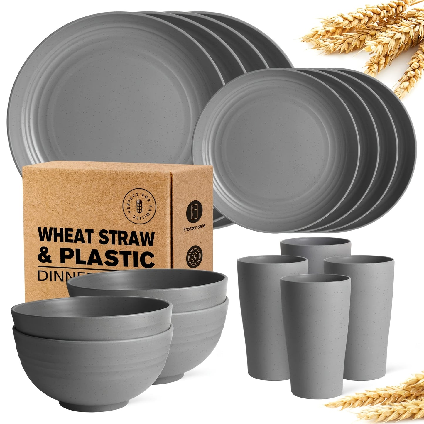 16pcs Wheat Straw Dinnerware Set - Unbreakable!!