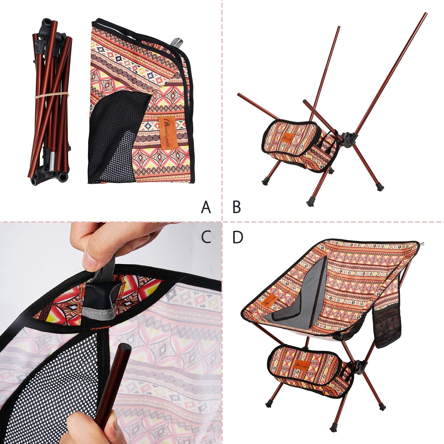 Outdoor Chair, Camping Chair, Compact, Foldable, Ultra Lightweight, Storage Bag, Hiking, Load Capacity 330.7 Lbs (150 Kg)