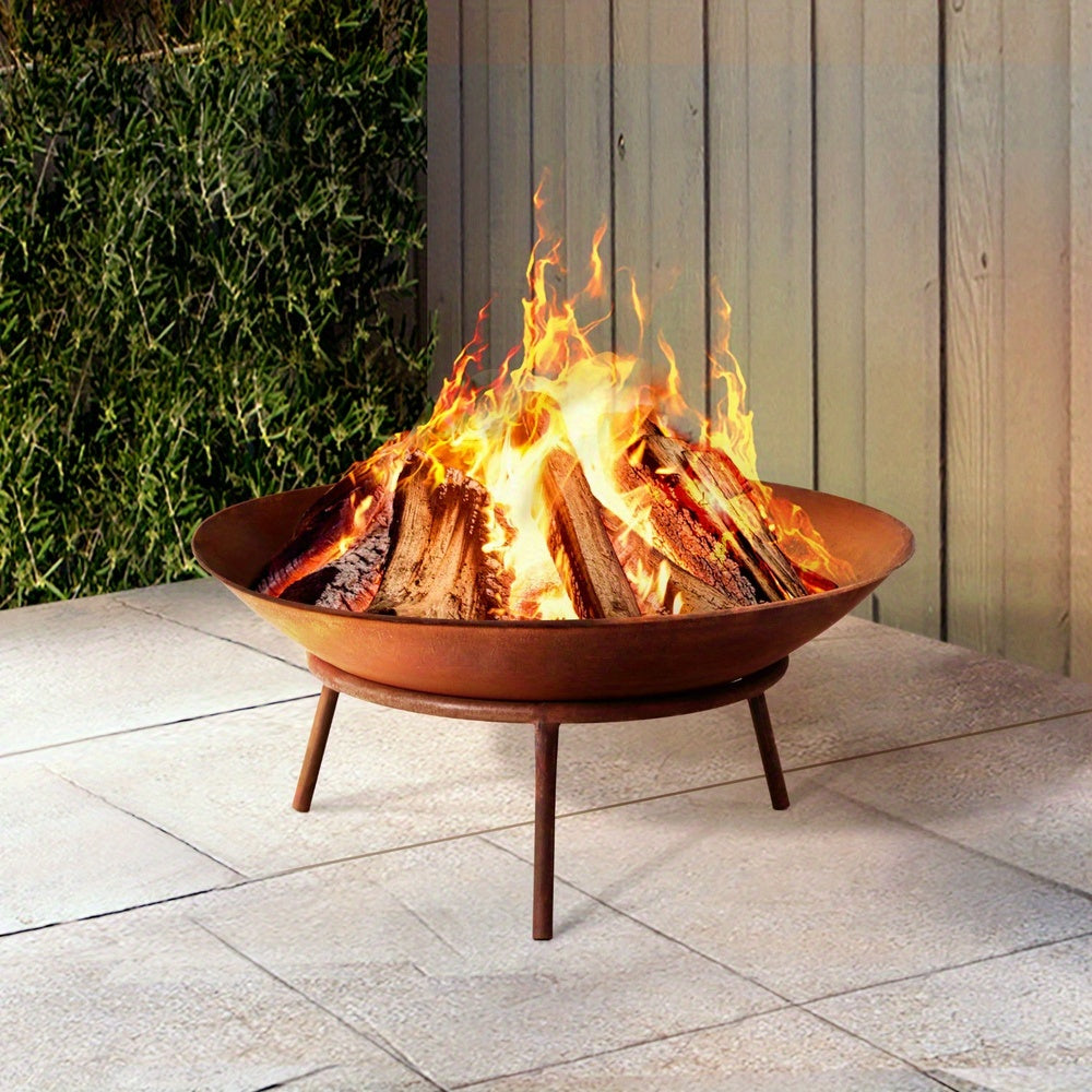 Grillz 56cm Fire Pit Campfire Charcoal Wood Burner Rustic Iron Outdoor Patio