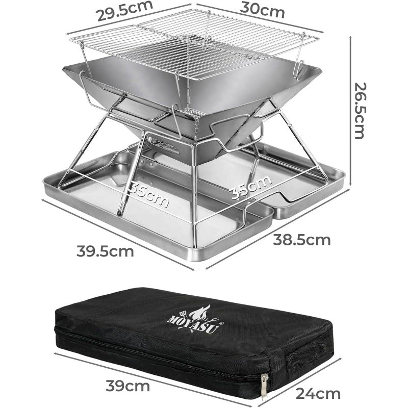 2-in-1 Portable Camping BBQ Grill | Stainless Steel Foldable Collapsible Charcoal Grill