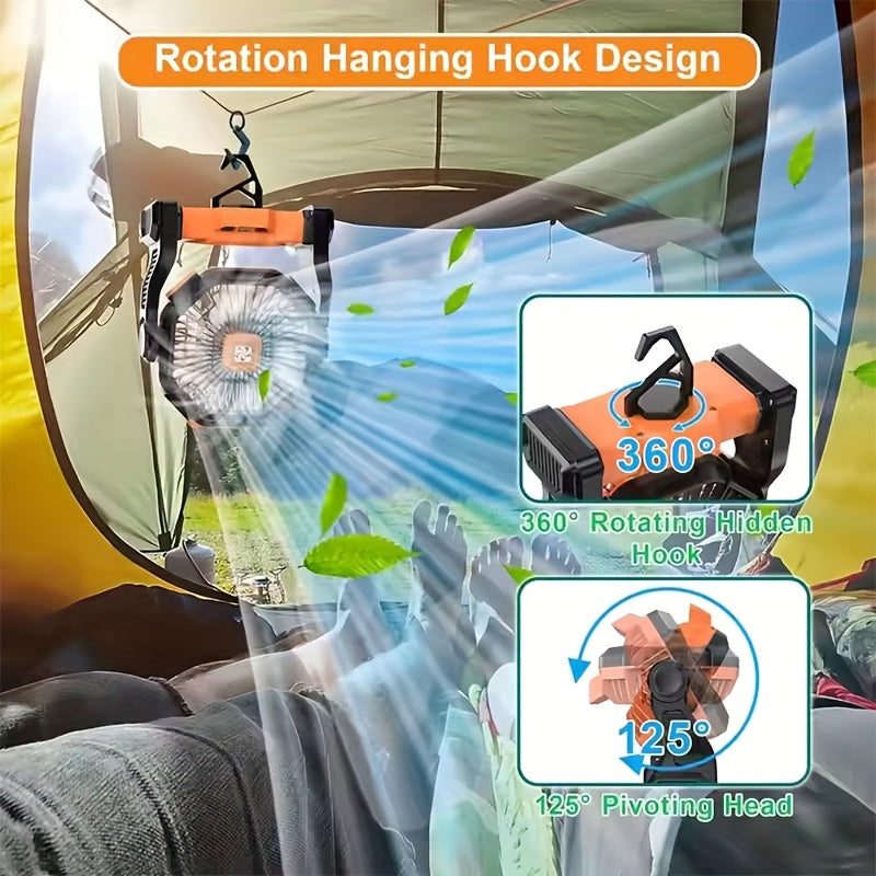 3-in-1 Portable Camping Fan with USB Power, LED Light & High-Speed Cooling - Rechargeable