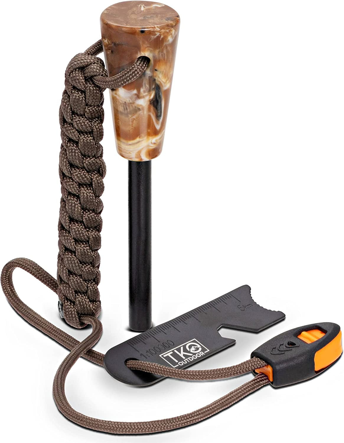Fire Starter Kit - 8-In-1 Ferro Rod with Striker & Paracord | Extra Thick for 12,000+ Strikes | Waterproof Flint & Steel Survival Lighter for Camping Hiking Backpacking Campfire | Survival