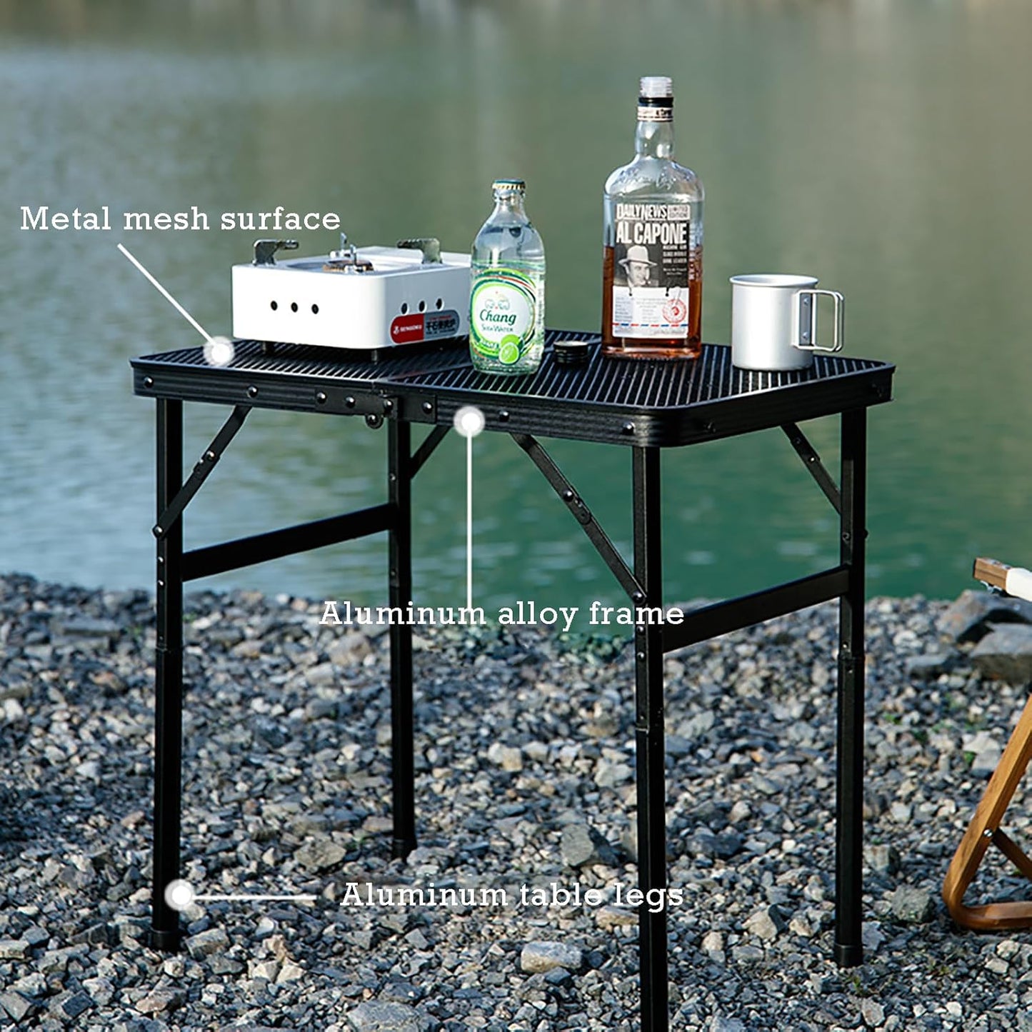 Portable Camping Table Picnic Folding Grill Table: Lightweight Portable Design - Height Adjustable, 60X40X27/56 CM for Outdoor Camping and BBQ (Black)