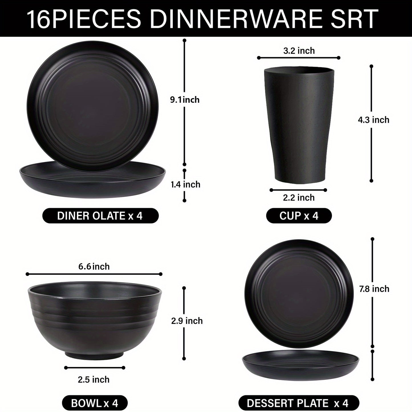 16pcs Wheat Straw Dinnerware Set - Unbreakable!!