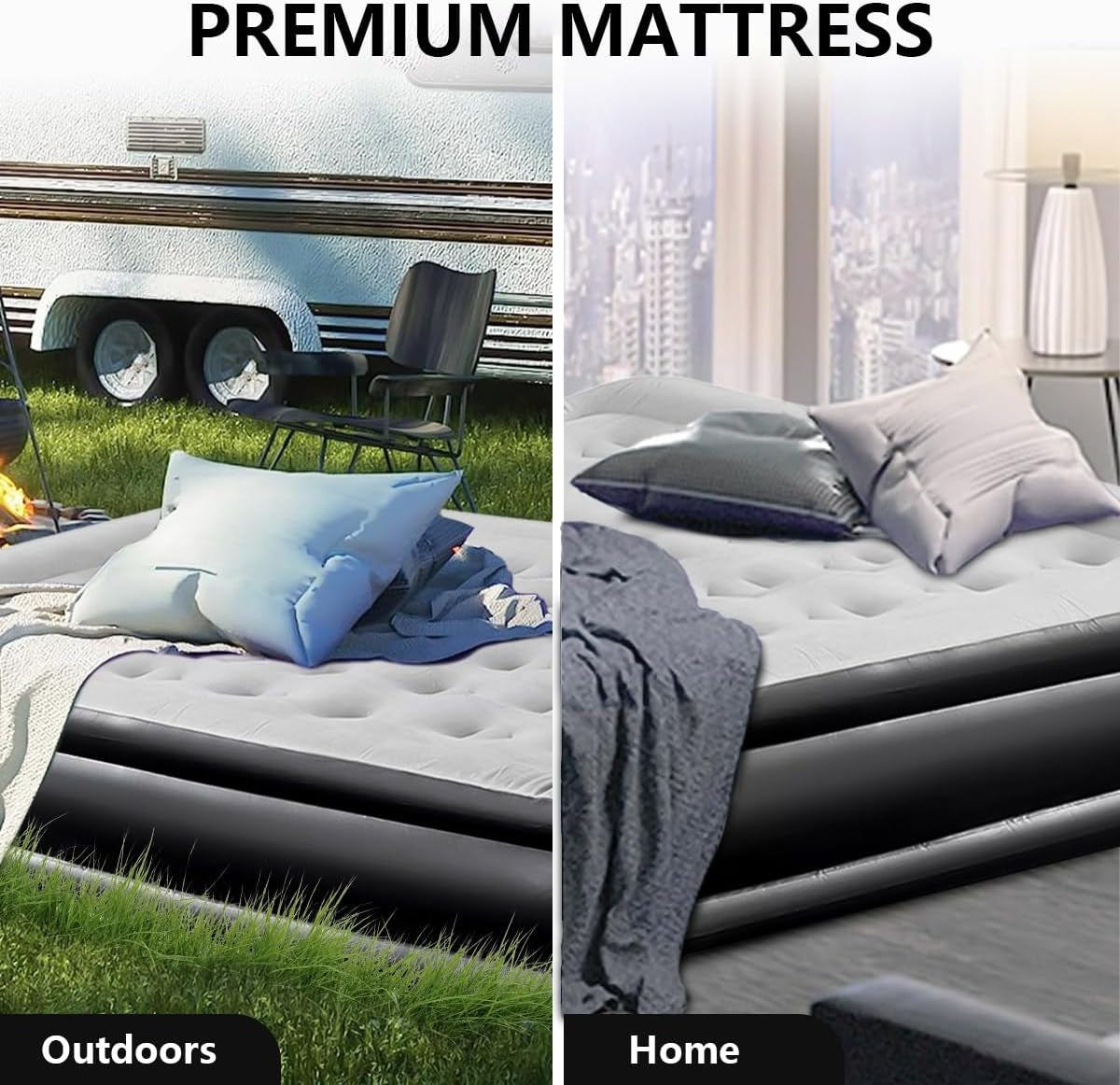 Queen Size Air Mattress,Built-In Air Pump,Automatic Inflating/Deflating PVC Waterproof Material,Skin-Friendly Flocking Surface,203×152×47Cm,300Kg MAX, Suitable for Family Camping