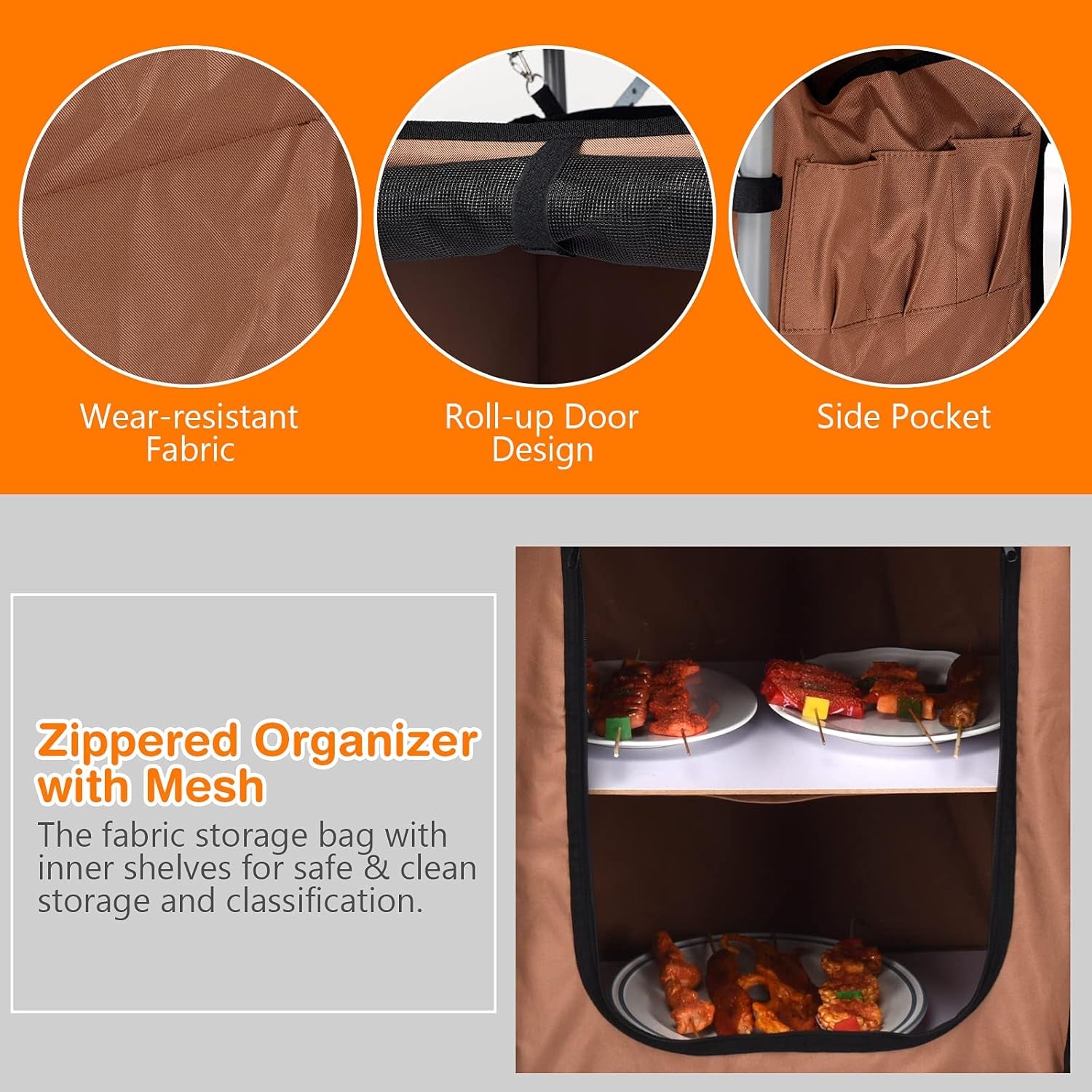 Folding Grill Table with 26'' Tabletop and Detachable Windscreen, Aluminum Portable Camp Cook Station Carry Bag Quick Set-Up, BBQ Camping Picnic Backyard Outdoor Camping Kitchen Table (Brown)