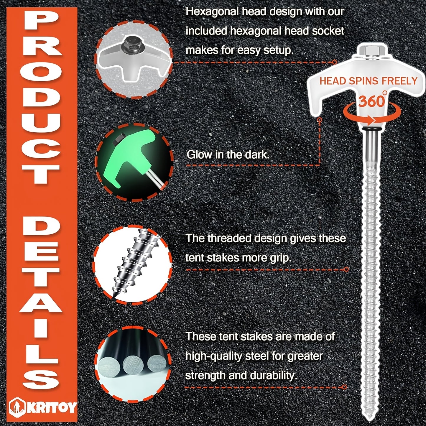 GLOW IN THE DARK 12pcs Set Tent Pegs - Don't trip over them AGAIN!