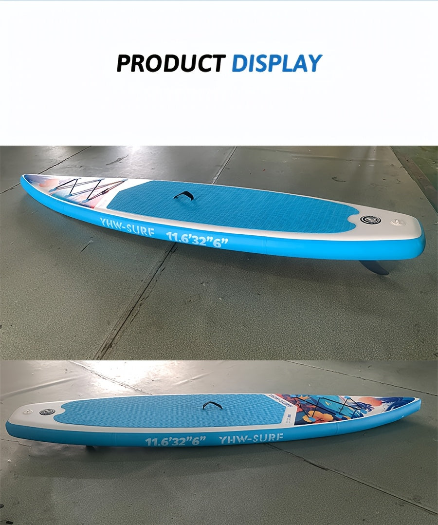 Inflatable Paddle Board, Pump, Backpack, Foot Rope, Detachable Fin, Paddle, and Repair Kit