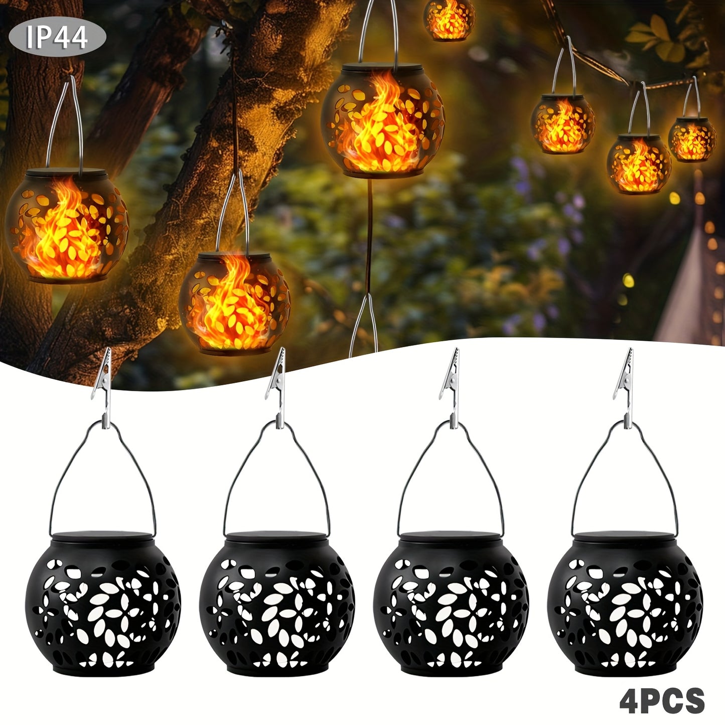 4pcs Solar LED Flame Pendant Lights - Glam your camping trip!!