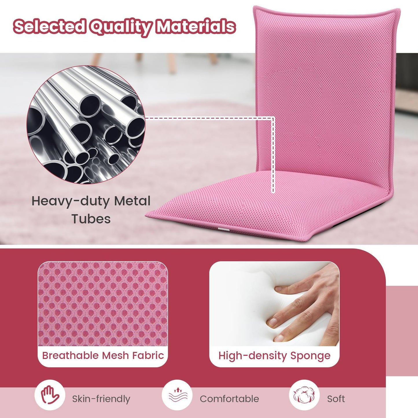 TANGKULA Lazy Sofa Bed Floor Chair Foldable Floor Chair w/Reclining Function Pink