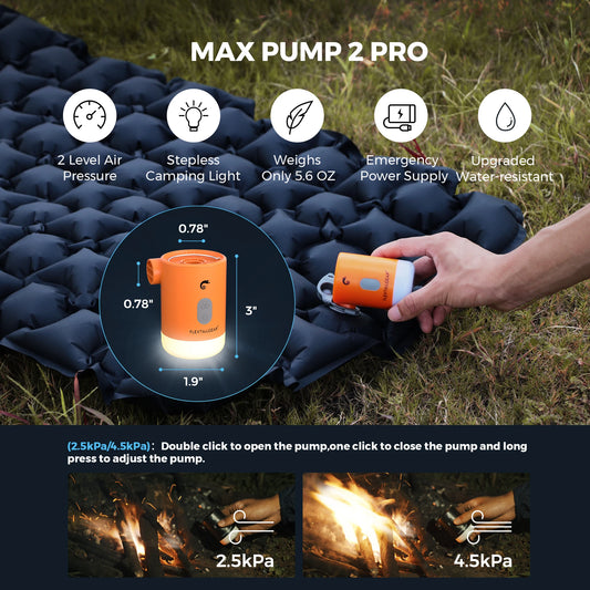 FLEXTAIL Portable Air Pump, Electric Inflator with Camping Light and EPS Function, Ideal for Sleeping Pads, Air Bed, Vacuum Bags
