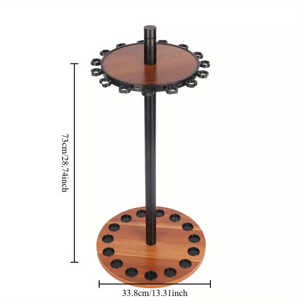 15 Pole Brown Disc Fishing Rod Display Rack, Rotating Wooden