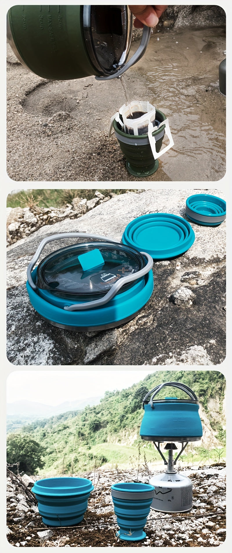 3pcs Modern Silicone Polymer Collapsible Water Kettle Set - foldable