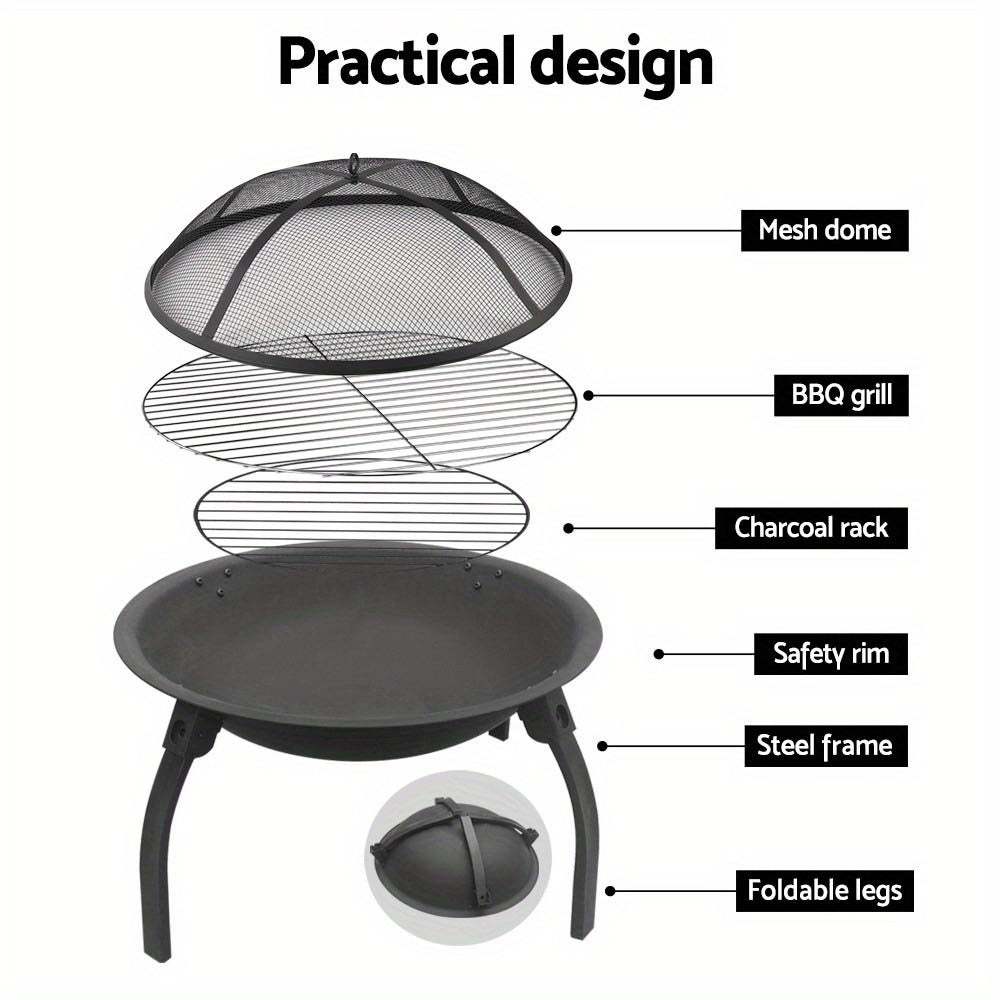 55cm Portable Charcoal BBQ Grill Fire Pit – Foldable, Heat-Resistant, Rustproof