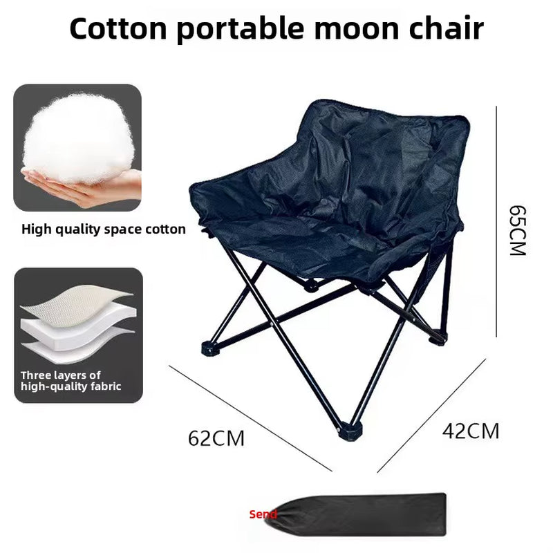 Moon Chair plus Cotton Portable Folding Chair Outdoor Leisure Chair Camping Chair Single Sofa Chair Lazy Chair